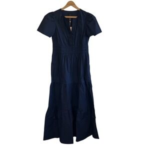 Quince Women 100% Organic Cotton Poplin Tiered Maxi Dress Navy Small